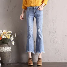 Женские джинсы со средней талией; сезон весна-лето; винтажные потертые джинсы; Femme; уличная одежда; повседневные рваные джинсовые брюки; джинсы длиной до щиколотки