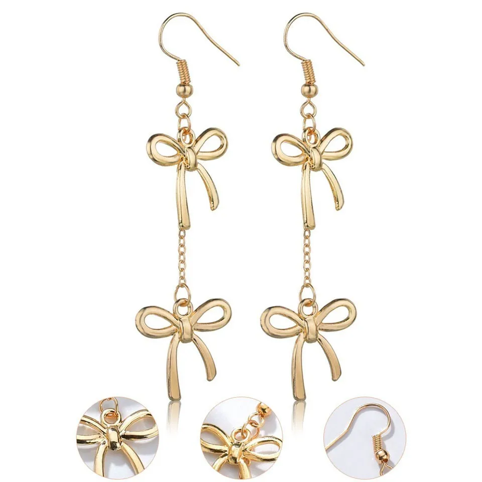 

Fashion Drop Earrings For Women Double Gold Bowknot Design Earrings Cute Romantic Earrings Handmade Earring Wedding Jewelry