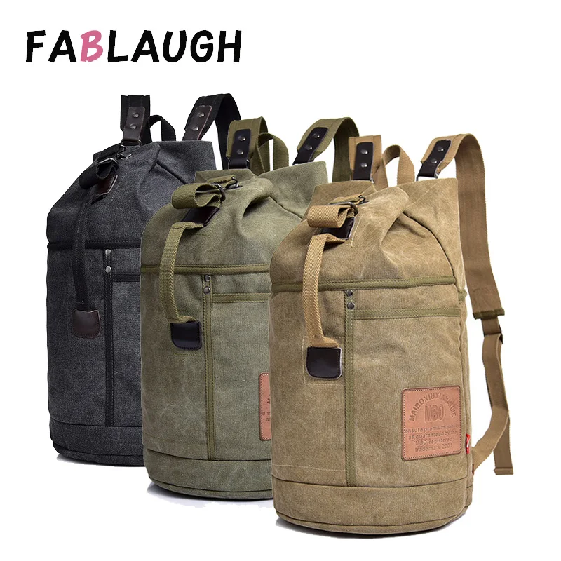 

FABLAUGH Fashion Bucket Style Retro Canvas Backpack Outdoor Large Capacity Simple School Backpack Travel Canvas Men Shoulder Bag