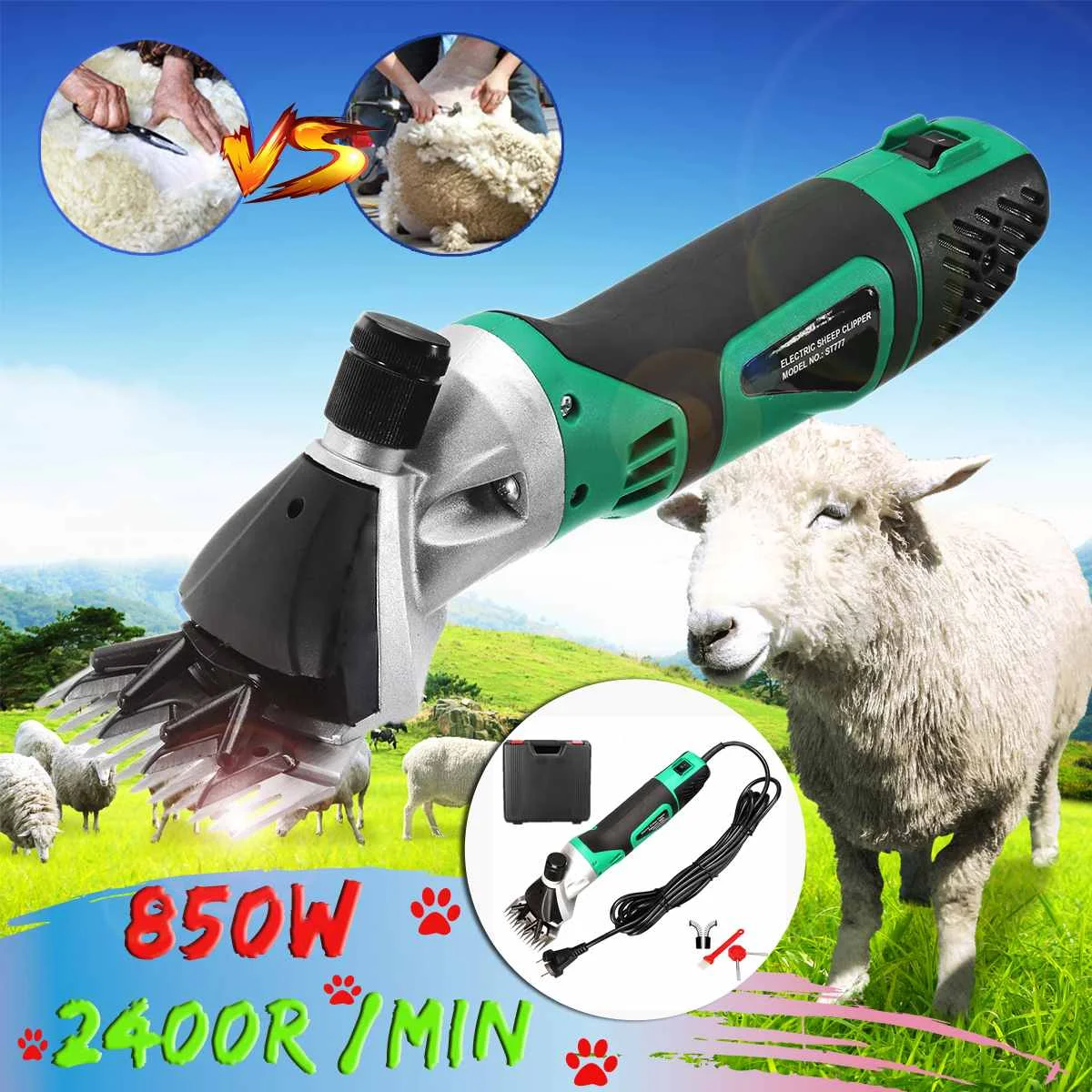 

Doersupp 6Speeds EU 220V 850W Electric Sheep Shearing Clipper Scissors Shears Cutter Goat Clipper Machines 2400r/min
