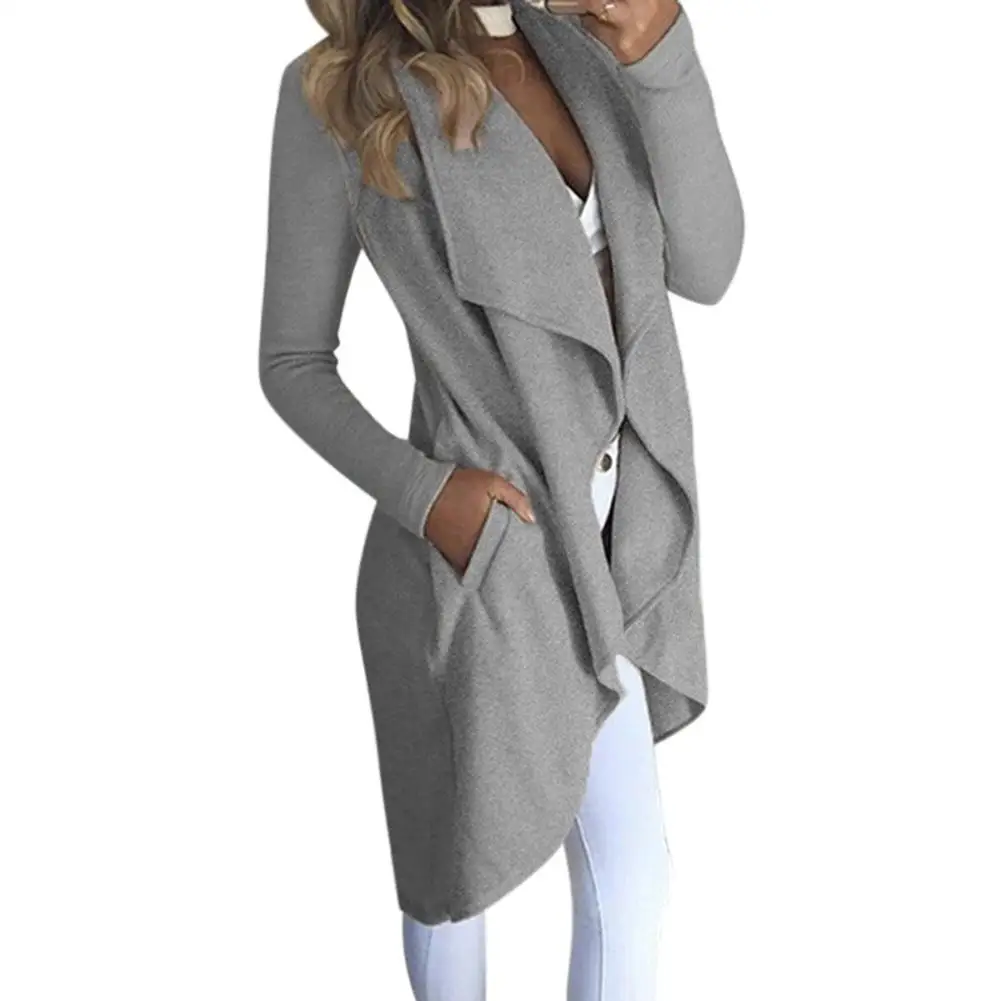 Goedkoop MISSKY Nieuwe Vrouwen Trench Revers Kraag Effen Kleur Lange Mouwen Slim Fit Wind Jas met Zakken Voor Lente Herfst