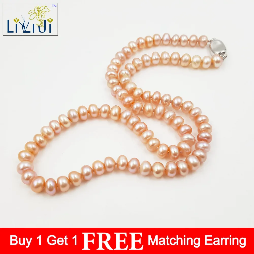 

Lii Ji Natural Pink Freshwater Pearl Jewelry approx 6-7mm 925 Sterling Silver Necklace