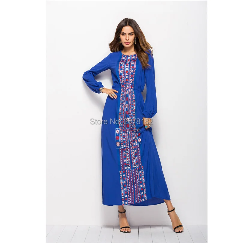 Элегантное мусульманское платье макси с принтом абайя длинный рукав полная юбка кимоно длинные халаты Рамадан Ближний Восток Арабский исламский одежда