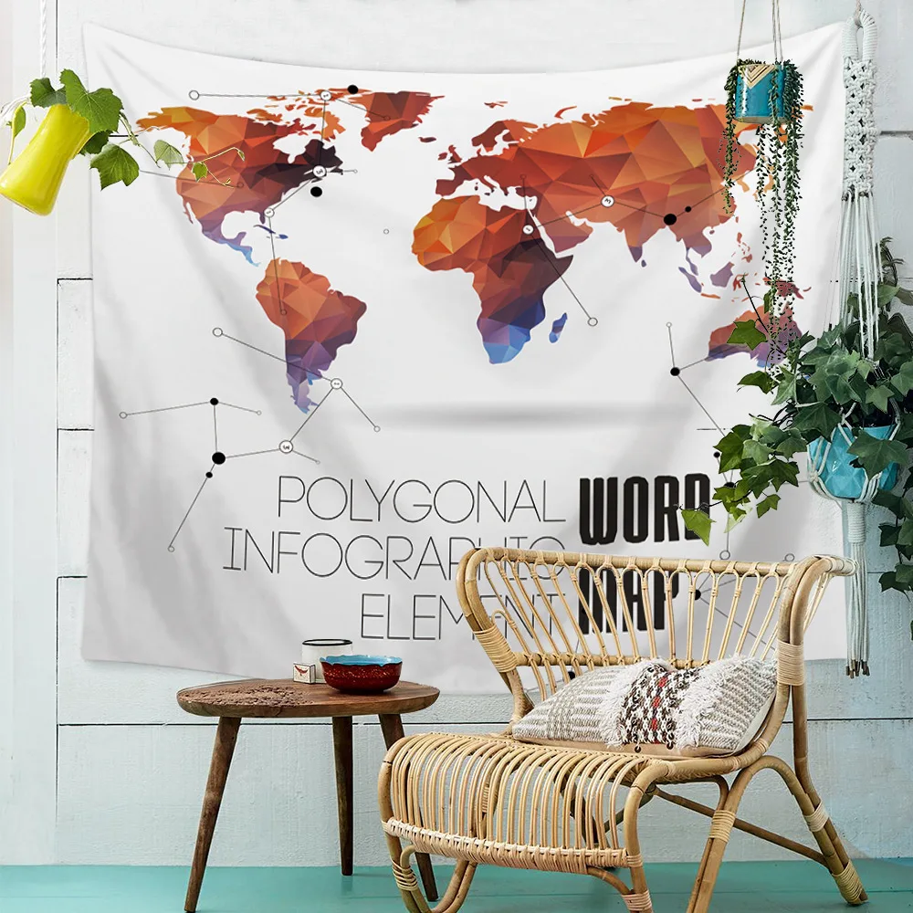 World Map Tapestry Wall Hanging Vintage Watercolor