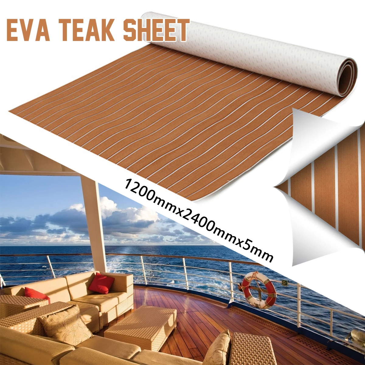 

Self Adhesive Marine Car Yacht Floor EVA Foam Teak Sheet Teak Flooring Teak Boat Decking Mat Synthetic Teak Pad 120x240cm 5mm