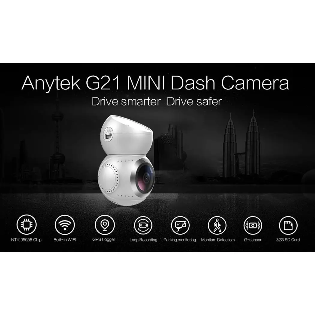 Anytek G21 1 2 ''IPS Wifi Автомобильный видеорегистратор камера Full HD 1080P Мини g сенсор