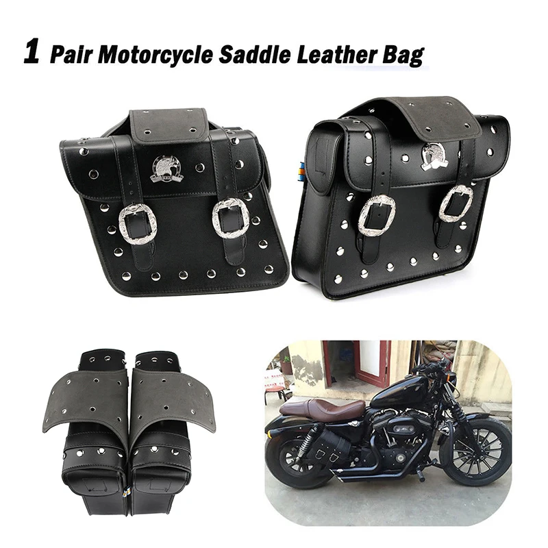 

Motorcycle Bags 2pcs Rivet Leather Saddle Side High Quality Durable Practical