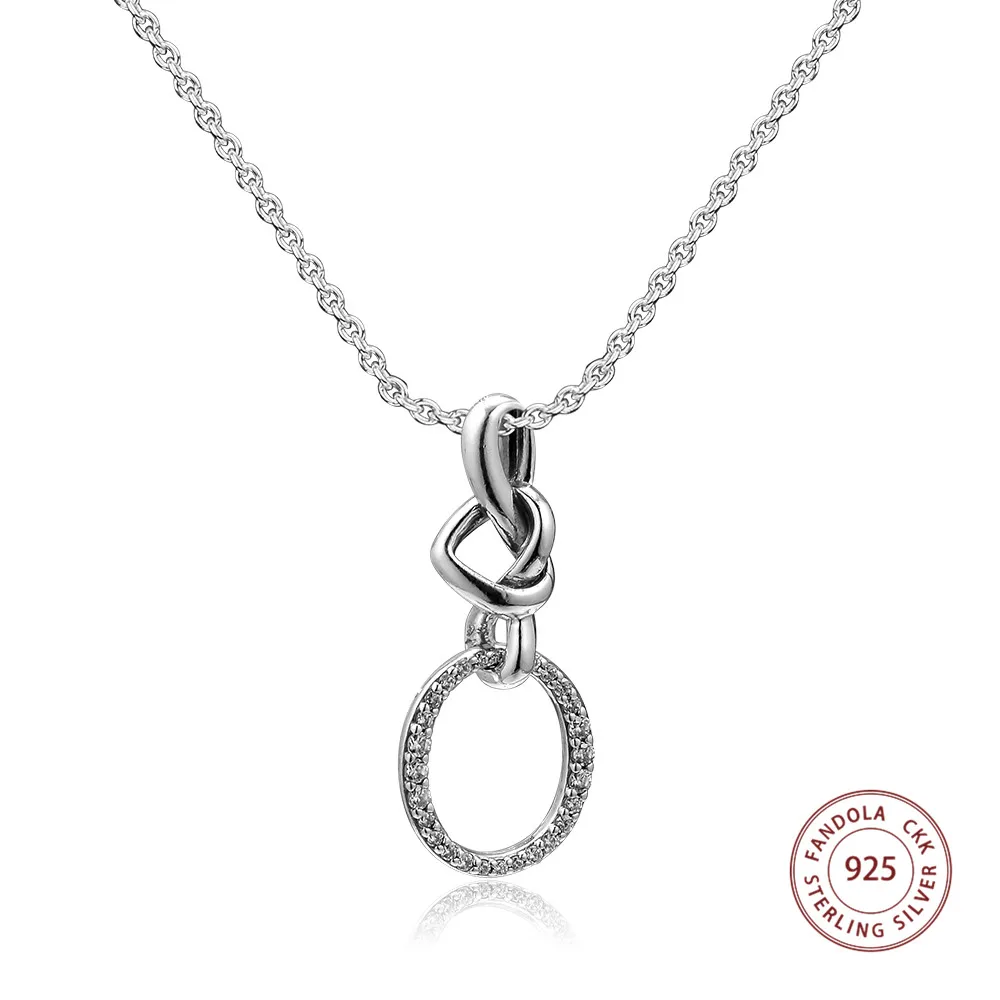 

Knotted Heart Necklace 925 Sterling Silver Chain 60CM Pendant Necklaces for Women Original Jewelry collar mujer