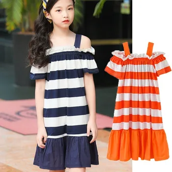 

Teenage Princess Kids Girls Summer Dress Toddler Kids Tutu Party Dresses Knee Length Blue Orange Ruffle Kids Clothes