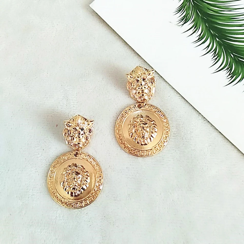Coin Earrings Lion Cute drop Earrings Gold Metal Geometric Vintage for Aretes Mujer Femme Women Party aretes de plata Oorbellen