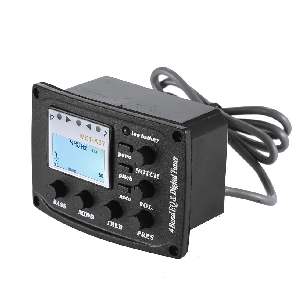 

Acoustic Guitar 4-Band EQ Equalizer Tone and Volume Amplifier Preamp Piezo Pickup 6.35mm XLR with Pitch Note Notch LCD Display