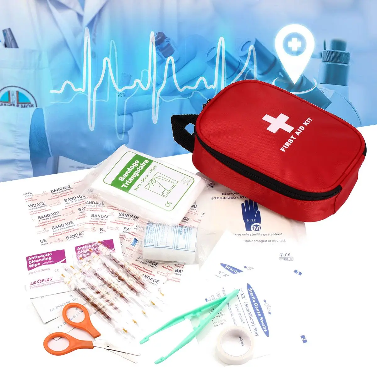 

Portable First Aid Medical Emergency Kit Carry Bag Pouch Camping Home Travel Storage Bag Indoor Outdoor Sports Medical Treatment
