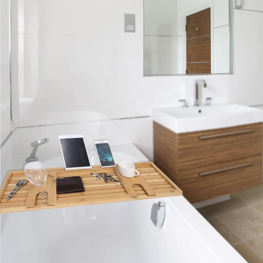 

rack Modern Wooden Bamboo Bath Tray Bathtub Storage Rack Shelf Organizer Holder paper towel holder