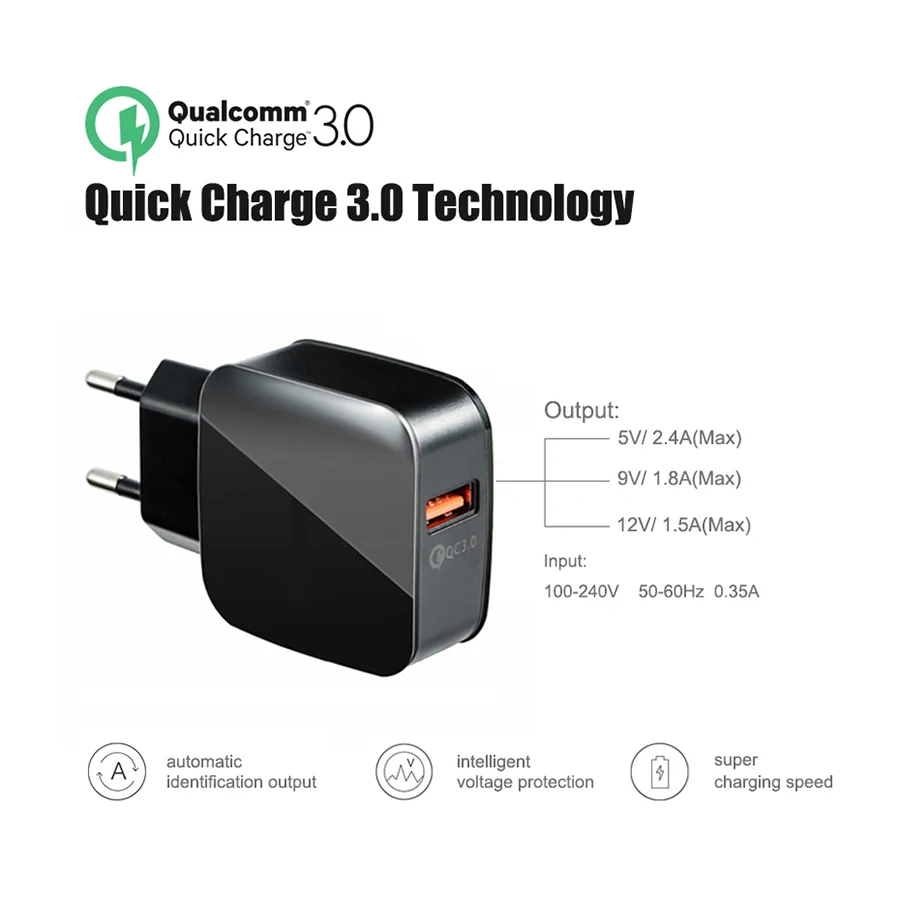 USB зарядное устройство 18 Вт Quick Charge 3 0 Мобильный телефон для Samsung Galaxy S8 S9 Note 8 Huawei Xiaomi