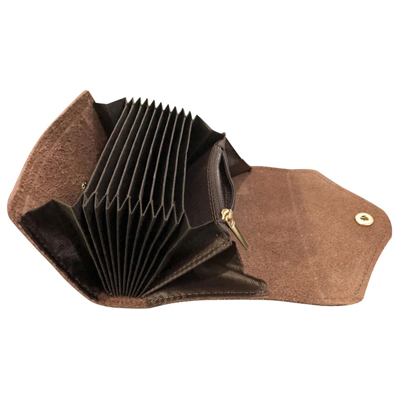 

Vintage Small Business Card Cover Accordion Hasp Women Purse Luxury Brand Design Card Holder Genuine Leather Wallets Female