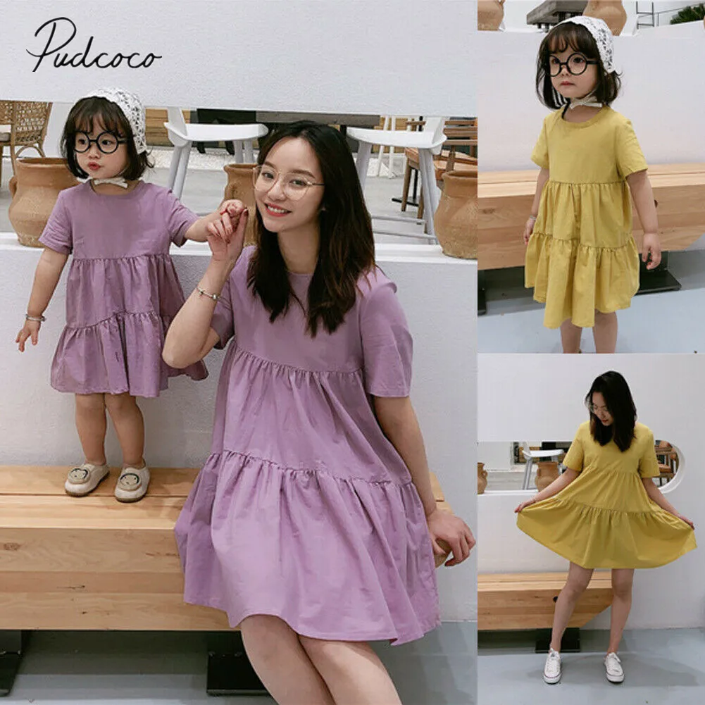 

2019 Children Summer Clothing Mother And Daughter Clothes Parent-Child Dress Family Matching Outfits Set Solid Casual Sundress