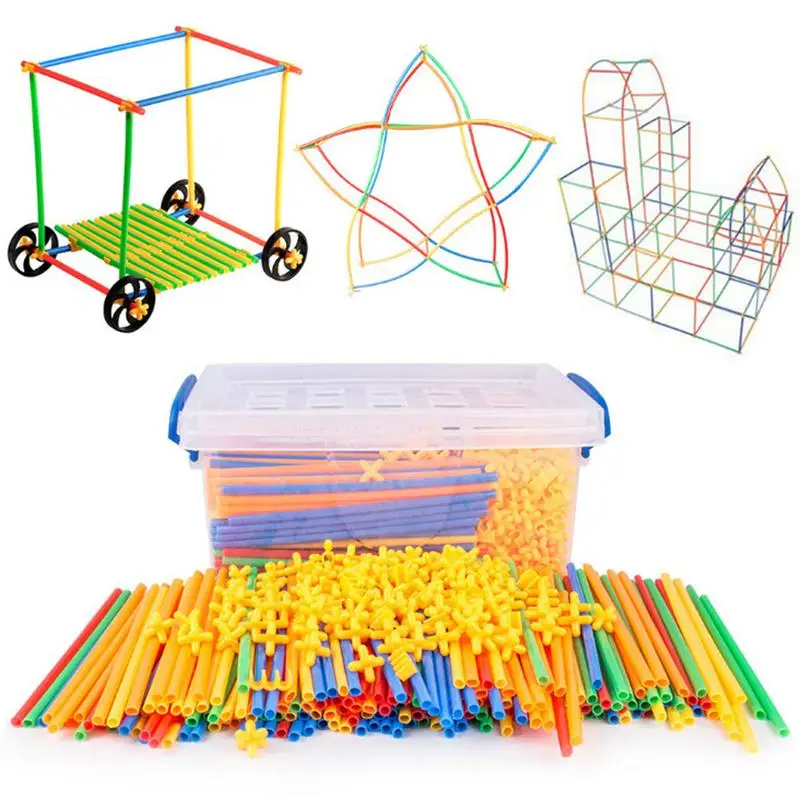 amazing  100Pcs 4D DIY Plastic Toys Straw Inserted Construction Building Blocks Kits Assembly Toys Blocks Br