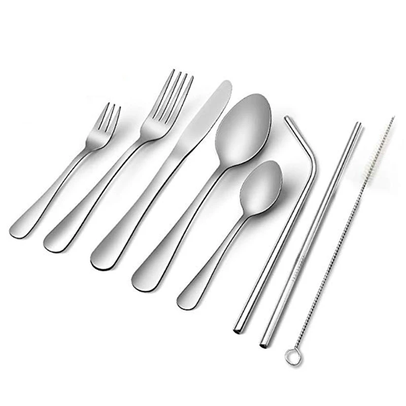 

Silverware Set, 23-Piece Flatware Set, Stainless Steel Cutlery Tableware Dinnerware Utensil Set, Knives, Forks, Spoons, Straws