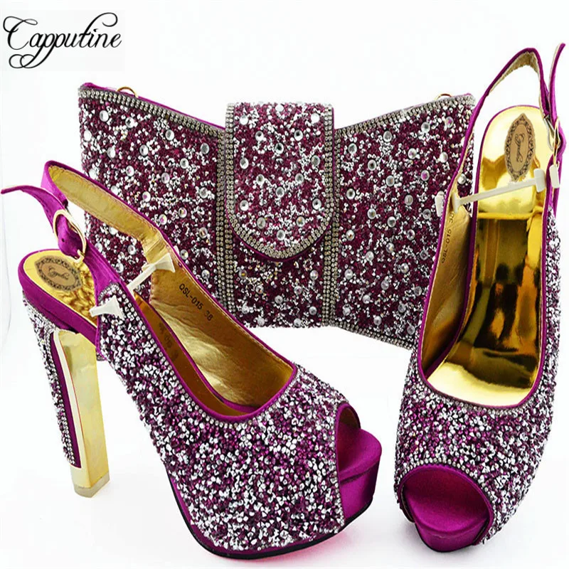 

African Summer Teal Color Woman High Heels Shoes And Bag Set For Party Fashion Summer Rhinestone Shoes And Bag Set SL015