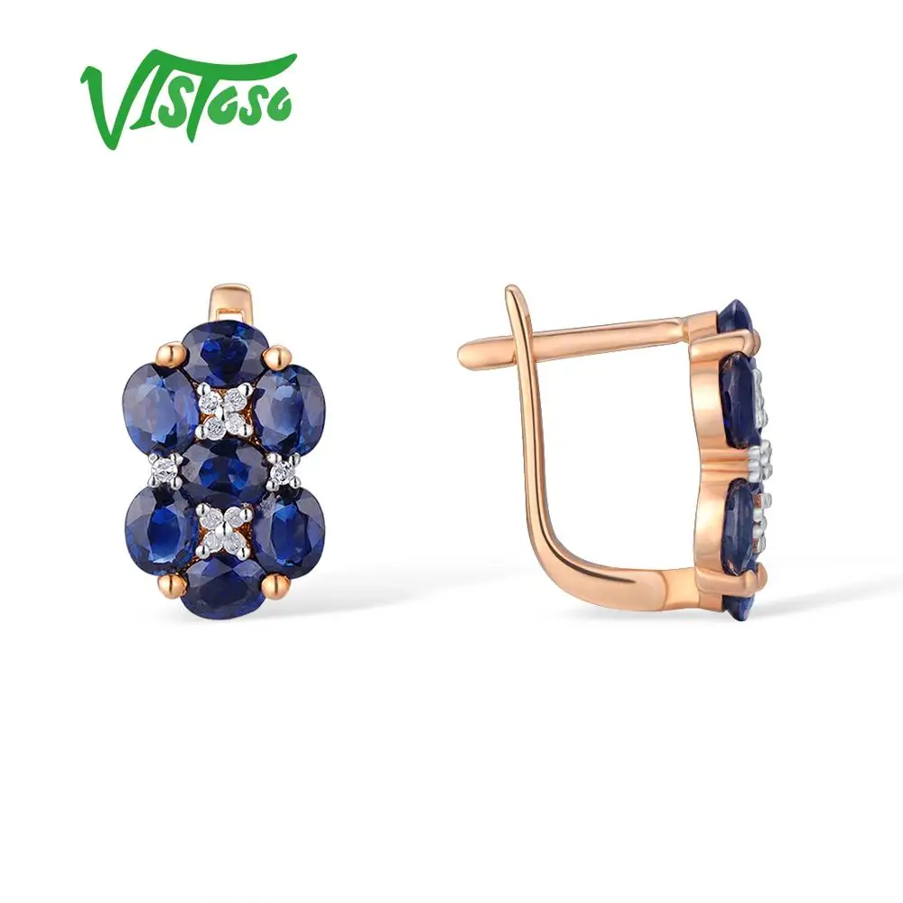 VISTOSO золотые серьги для женщин 14K 585 розовое золото блестящий синий сапфир