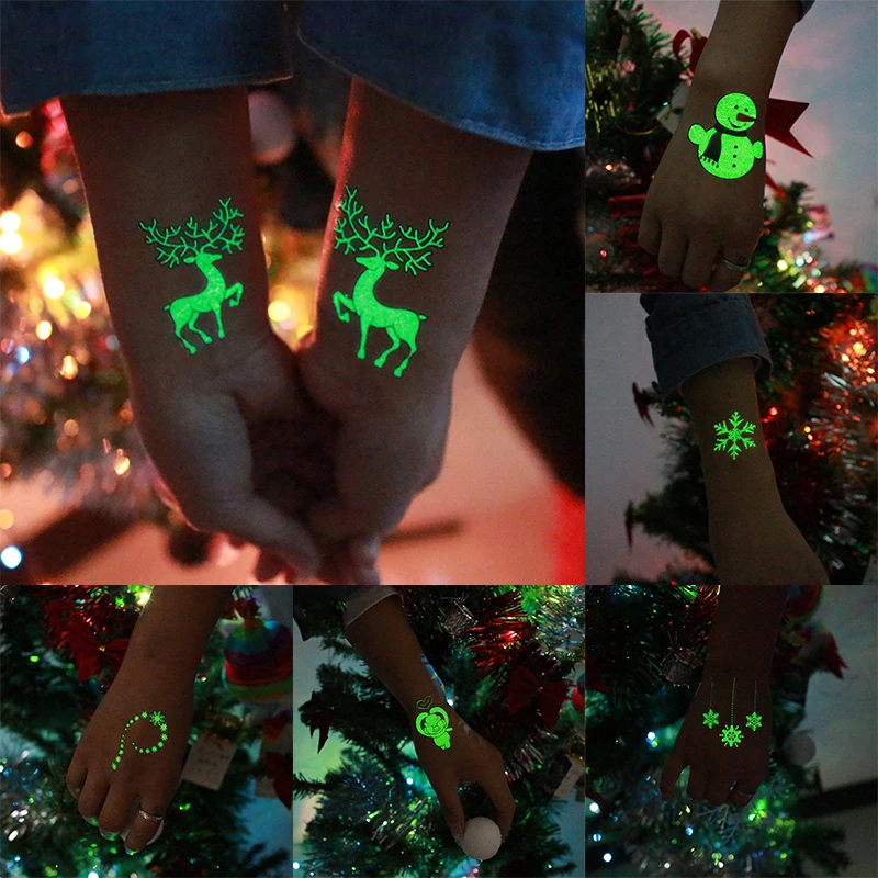 

New 5 Sheet Christmas Luminous Tattoo Stickers Carnival Party Decoration Flash Fluorescent Temporary Tattoo transfer stickers