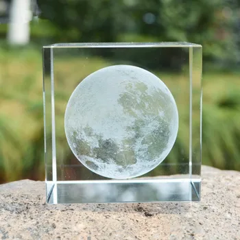 

Crystal Glass Cube Moon Dandelion Paperweights Clear Rare 3D Laser Engraving Figurines Miniatures For Home Wedding Decor Gift