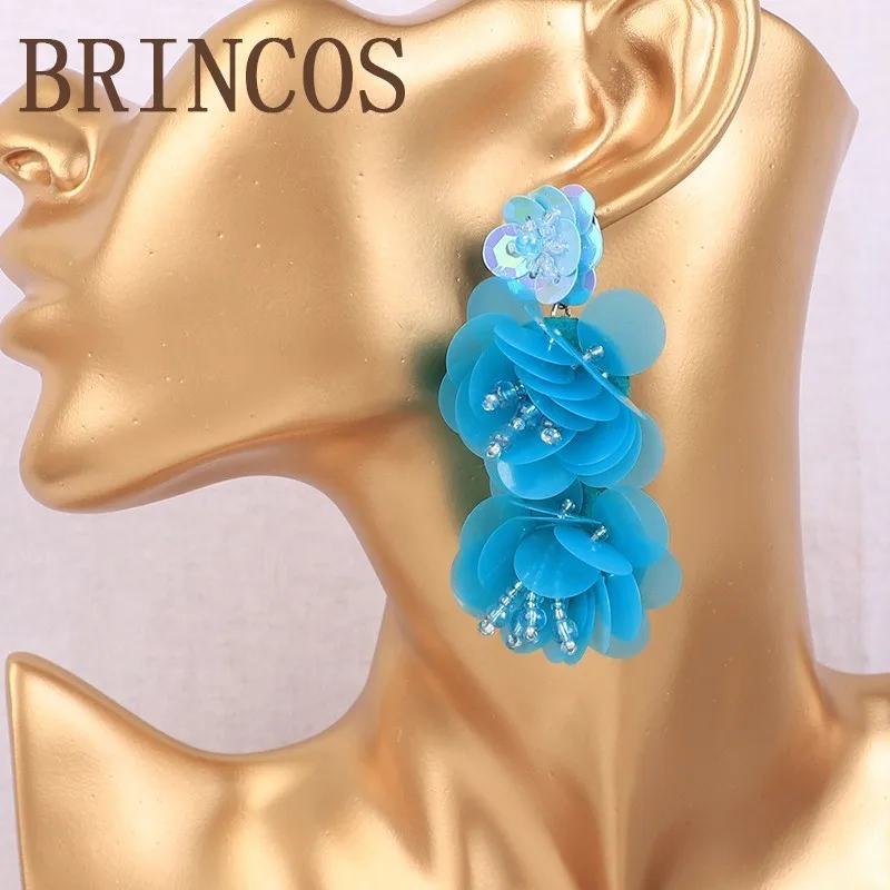 

Explosion models handmade long sequins flowers retro bohemian style earrings geometry 2019 to women's gift party gold