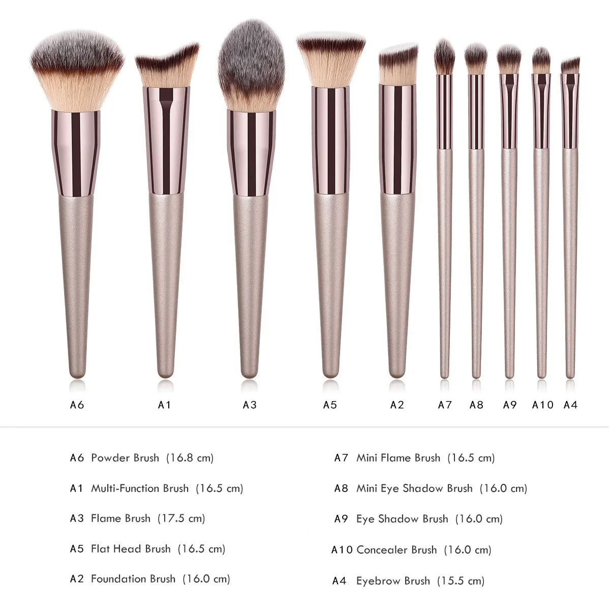 

10PCS/SET Nylon Champagne Makeup Brushes Sets Foundation Eyebrow Eyeliner Blush Cosmetic Concealer Brushes Pincel Maquiagem