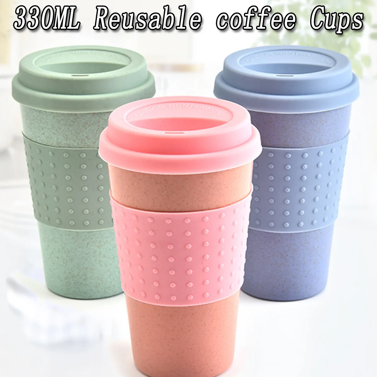 

8.5x14.2cm 330ML Reusable Bamboo Fibre Cups Milk Coffee Cups Environmen Friendly Travel Coffee Mugs Pink Green Blue