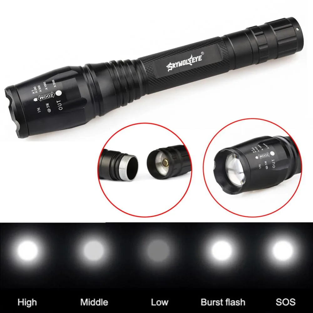 

Portable LED Flashlight T6 LED Flashlight 3800LM 5Modes 18650 Torch Lamp Light Super Bright Lamp for Hiking hunting