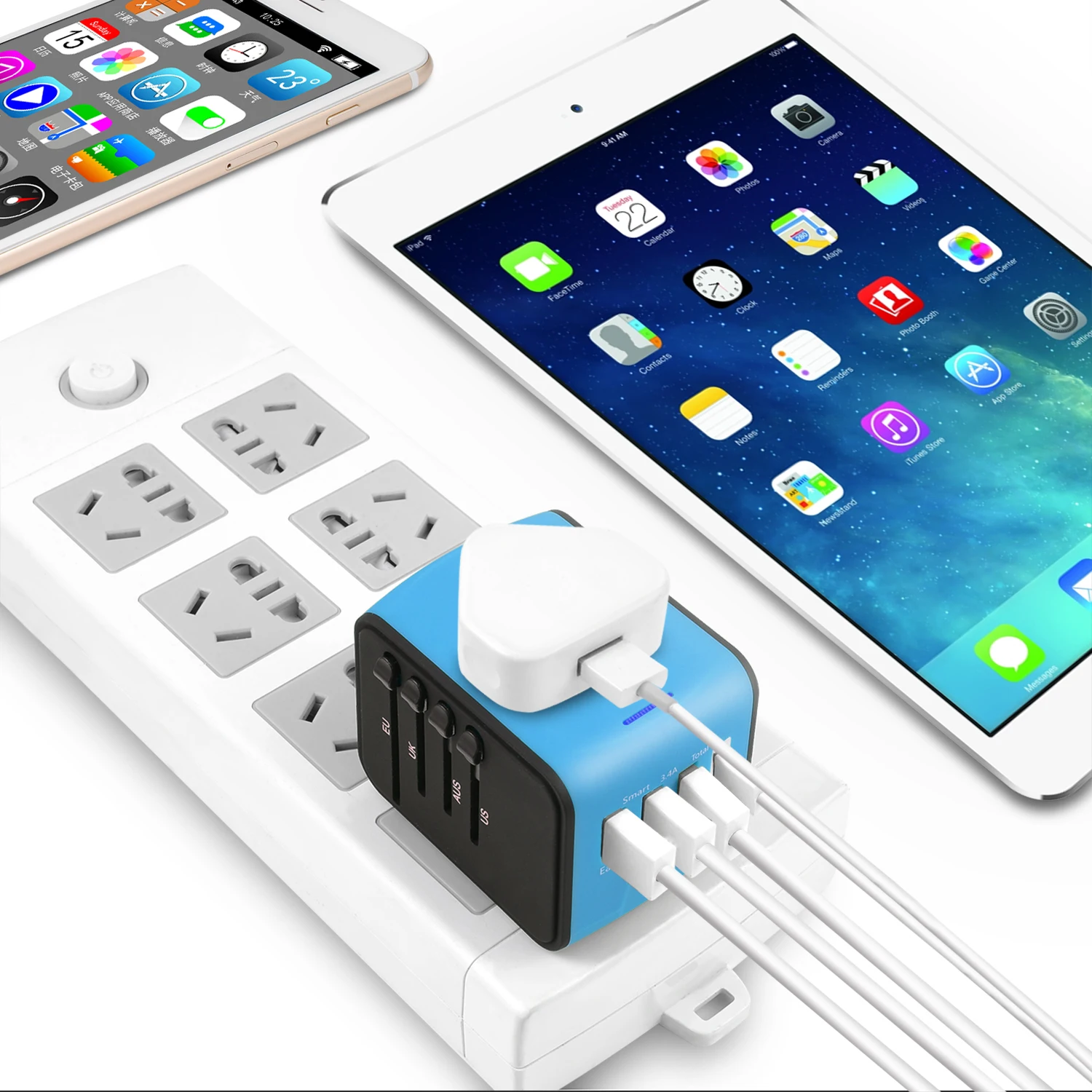 Универсальный адаптер для путешествий Тип C 4 USB Международная Вилка питания