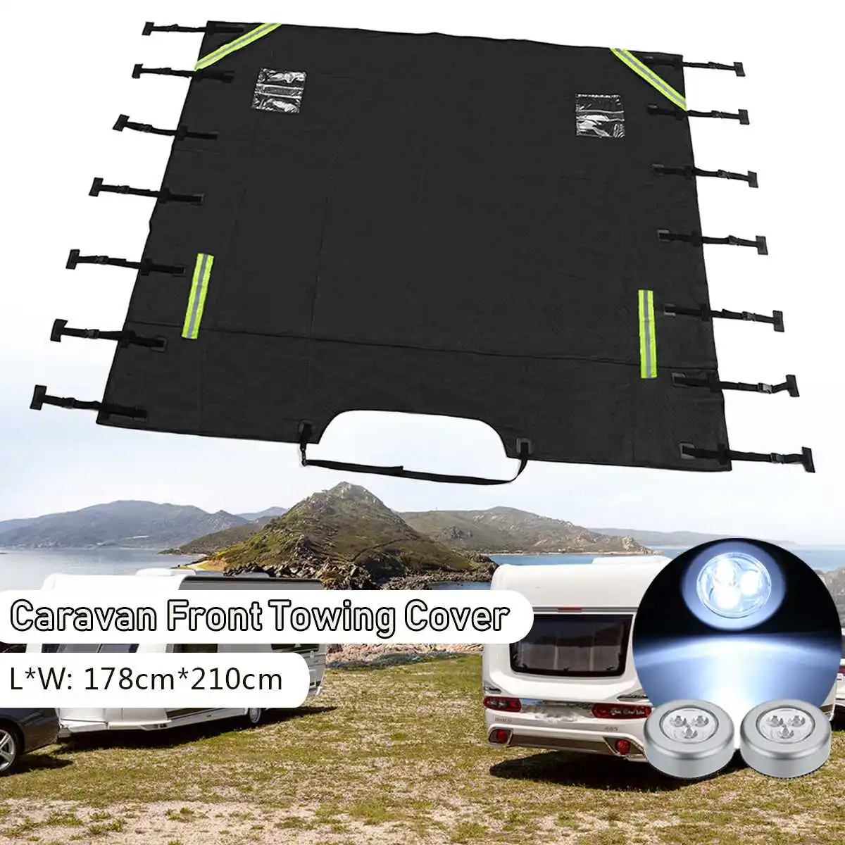 

Universal Caravan Front Towing Cover Protector Protection W/ 2 Free LED Lights