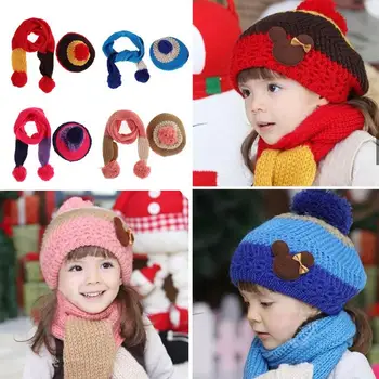 

Autumn Winter Warm Lovely Fashion Kids Baby Hat Cap Scarf Set Knitting Wool Baby Boy Hat Baby Girl Hat Newborn Photography Props