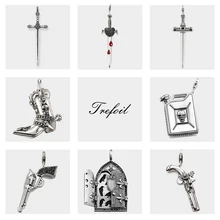 Панк черепа меч пистолет Байкер загрузки Подвеска Барабан, Новая мода ювелирные изделия 925 пробы Серебряный подарок для мужчин женщин подходит ожерелье