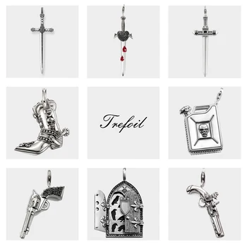

Punk Skulls Sword Pistol Gun Biker Boot Drum Pendant,New Fashion Jewelry 925 Sterling Silver Gift For Men Women Fit Necklace