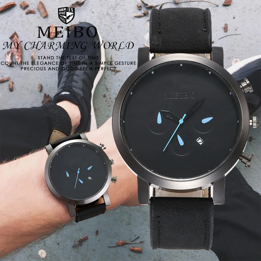

Fashion Mens Watches Top Luxury Brand Sport Men's Wristwatch Leather Quartz Military Watch Men Date Display Creative Clock 2019