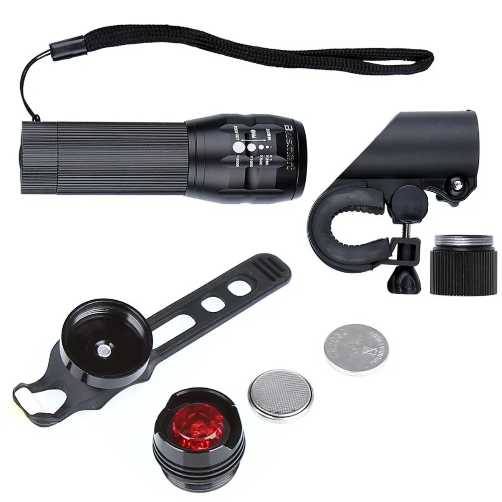 Discount MTB Cycling Light Headlight & Taillight Set For Bicycle Flashlight Front Torch+Rear Lamp Waterproof Bright Q5 Bike Accessories 5
