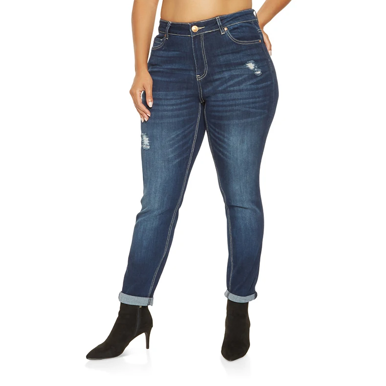 MYTL-модные женские джинсы больших размеров, высокая талия, окружность бедер, обтягивающие рваные джинсы, стрейч, эластичная талия, окружность Wa