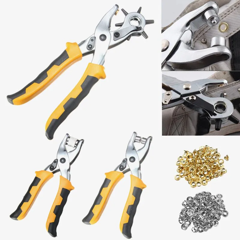 

New Steel + PVC Plastic Hand Tool Pliers Kits 3 in1 Leather Belt Hole Punch+ Eyelet Plier +Snap Button Grommet Setter Tool Kit