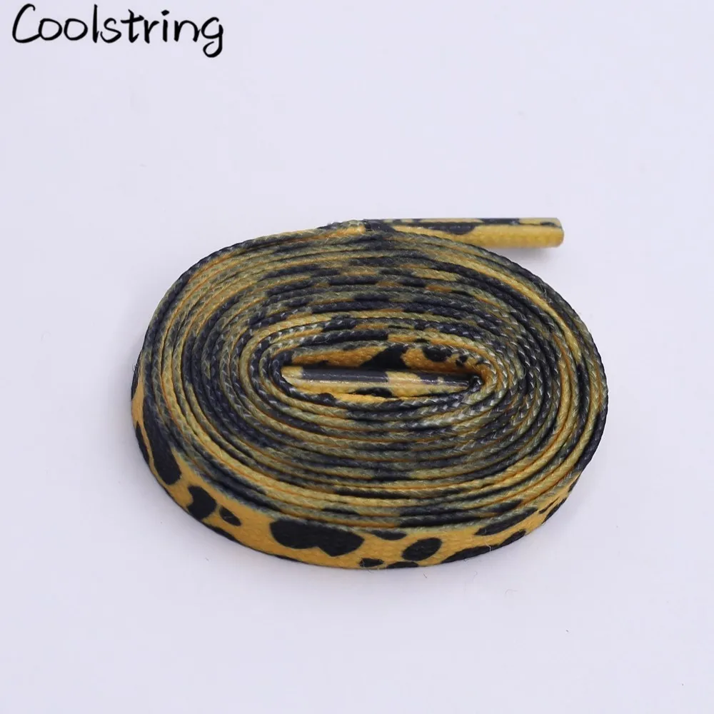 Coolstring Fashion Trend 7mm Polyester Digital Printed Leopard Flat Sports Laces Thermal Transfer Shoelaces Custom Made Latchet