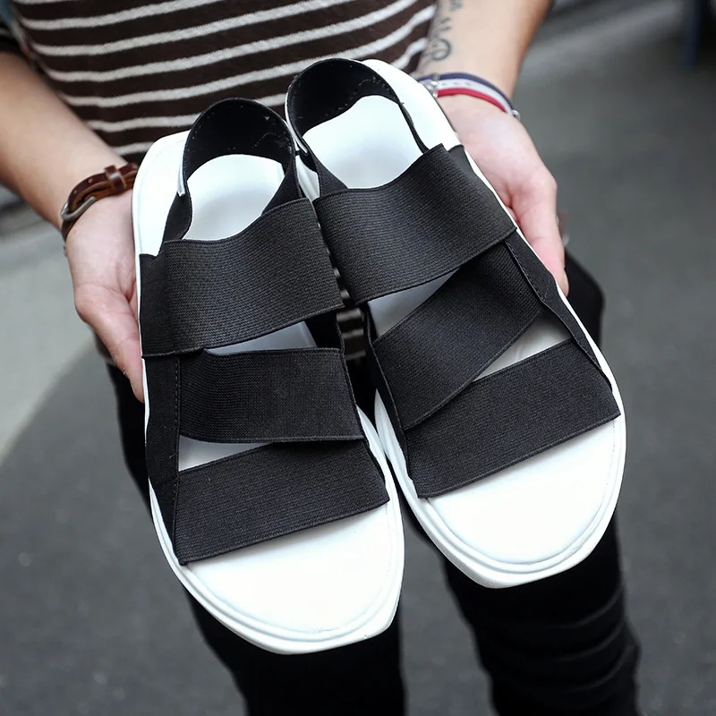 

Fashion Leisure Men's Sandals Basic Front Rear Strap Med Summer Shoes Platform Elastic Band Stretch Fabric Men Beach Shoes
