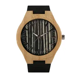 Уникальный В Полоску Ткань циферблат дерево мужские часы ультра-легкий бамбук Вуди часы мужской Кварцевые пояса из натуральной