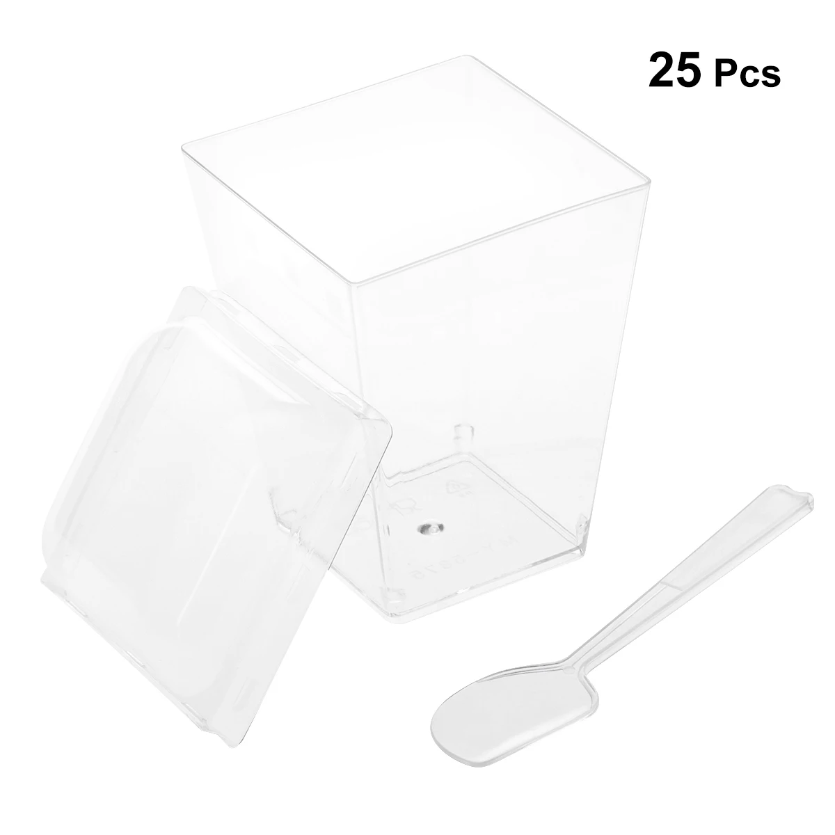 

25 Sets 150ML Jelly Cup Lid Spoon Sets Square Mini Transparent Dessert Cups Mousse Cups for Cake Shop Bar Restaurant
