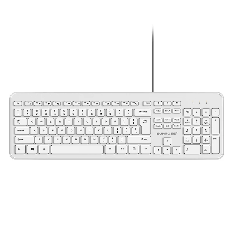 Sunrose Q2 Splashproof Usb Проводная 104 клавиш ультра-тонкая Тихая клавиатура для домашнего офиса компьютерная игра(белый