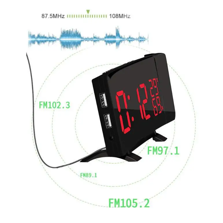 Adeeing цветной светодиодный цифровой радиоприемник с проектором FM будильник