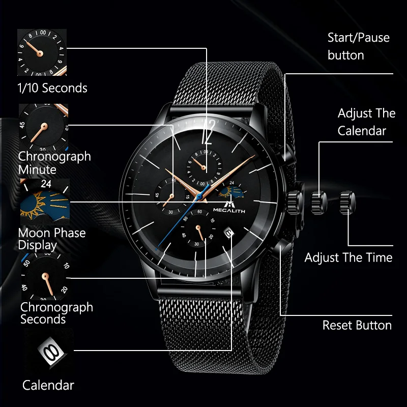 MEGALITH Men's Watch Fashion Waterproof Sport Chronograph Watches For Men Date Analogue Quartz Wristwatch Relogio Masculino MEGALITH Men's Watch Fashion Waterproof Sport Chronograph Watches For Men Date Analogue Quartz Wristwatch Relogio Masculino