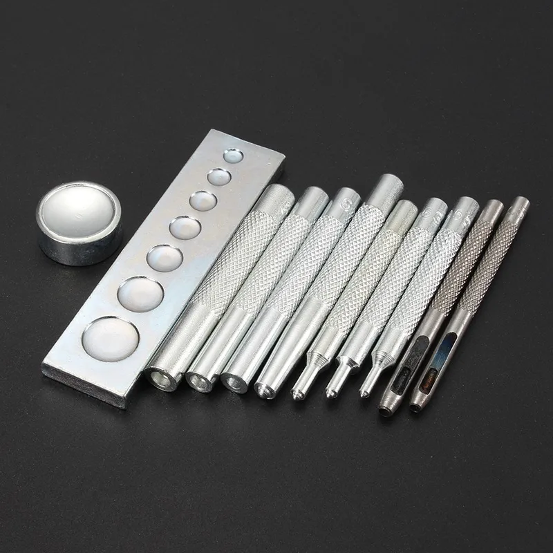 

11Pcs/Set DIY Leather Tool Die Punch Hole Snap Rivet Setter Base Kit for Home Handmade Practical Leather Craft DIY Tools