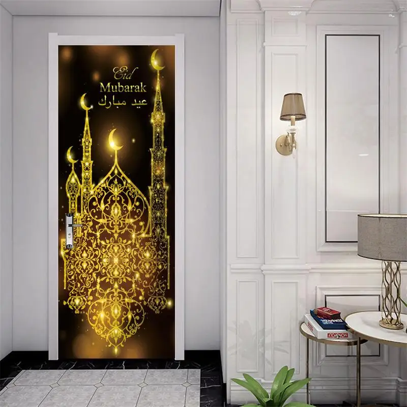 Наклейка на дверь Eid Mubarak 3D гостиная спальня мусульманская Happy креативная