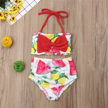 Детские купальники для маленьких девочек, купальник-бикини с рисунком арбуза пляжный топ на бретельках+ шорты, 2 шт., детский ванный комплект купальник От 6 месяцев до 4 лет