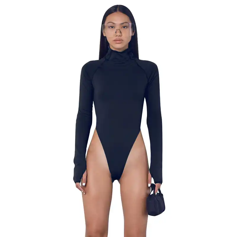 women's solid turtleneck long sleeve bodysuit bodycon jumpsuits romper